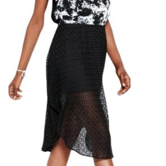 Rachel Roy Black/White High-low Eyelet Night Out Sleeveless Midi Dress Sz L NWT - Picture 3 of 12